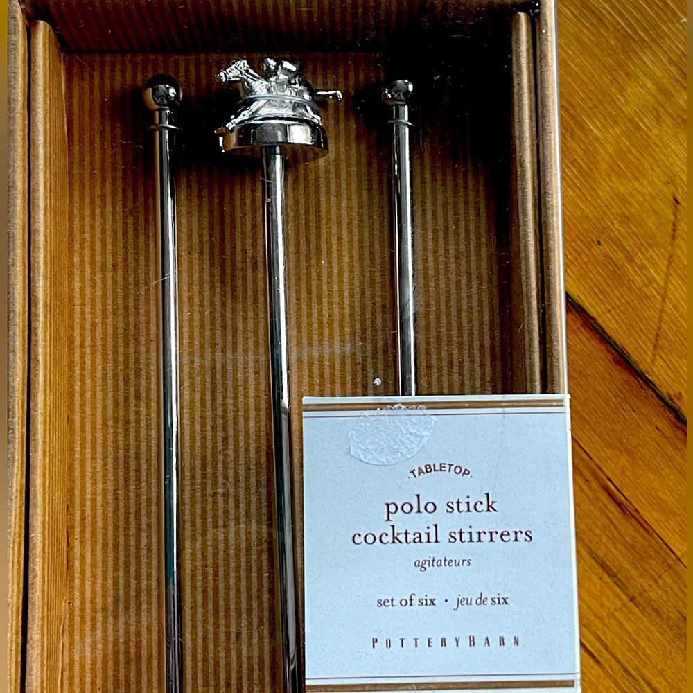 New Pottery Barn 6 stainless stirrers Polo Players Horse